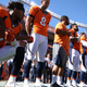 Brandon Marshall of the Denver Broncos takes a knee during the national anthem before the game against the Indianapolis Colts at Sports Authority Field Field at Mile High in Denver on Sept. 18, 2016. (Justin Edmonds/Getty Images)